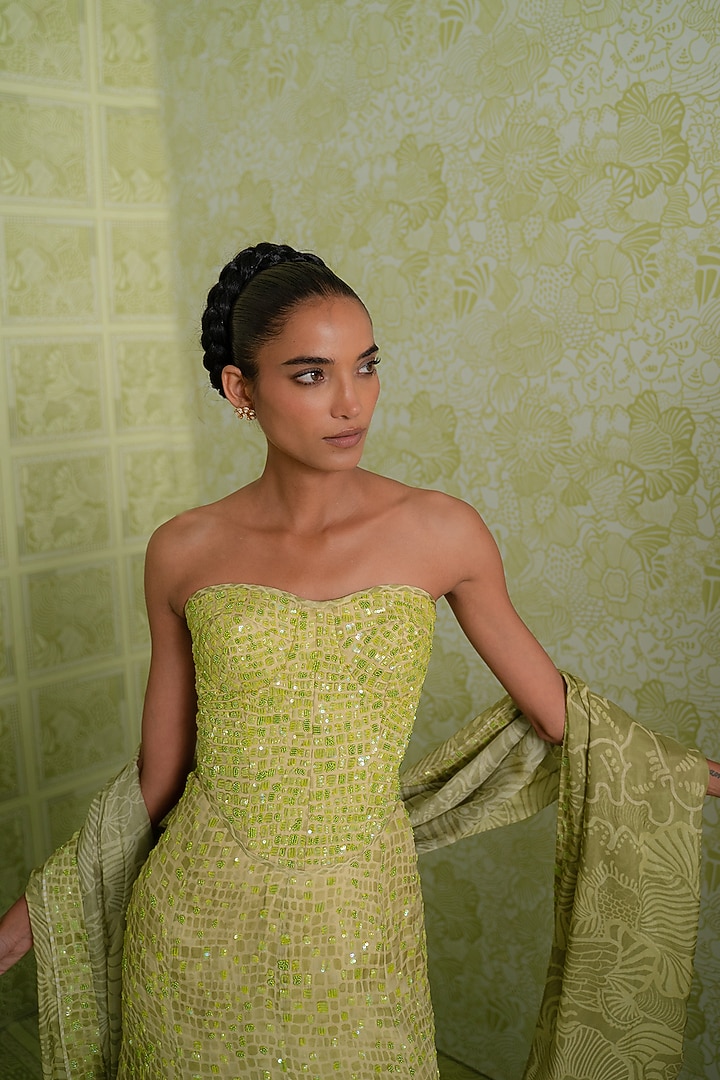 Green Organza Skirt Set by Mishru at Pernia's Pop Up Shop