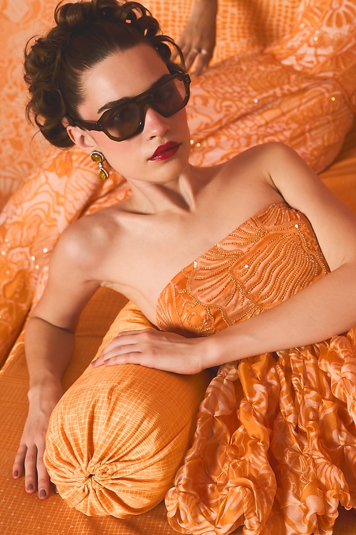 Tangerine Organza Pant Set by Mishru at Pernia's Pop Up Shop