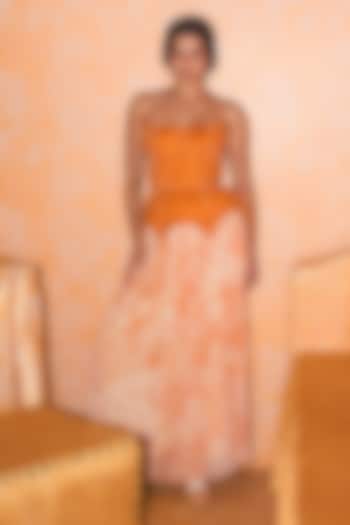 Tangerine Georgette Skirt Set by Mishru at Pernia's Pop Up Shop