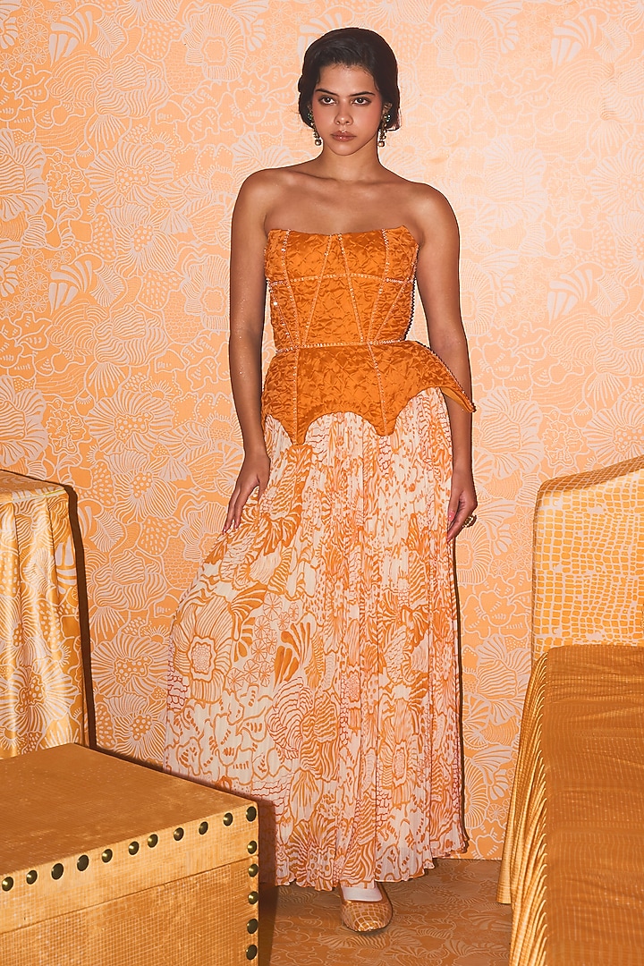Tangerine Georgette Skirt Set by Mishru at Pernia's Pop Up Shop