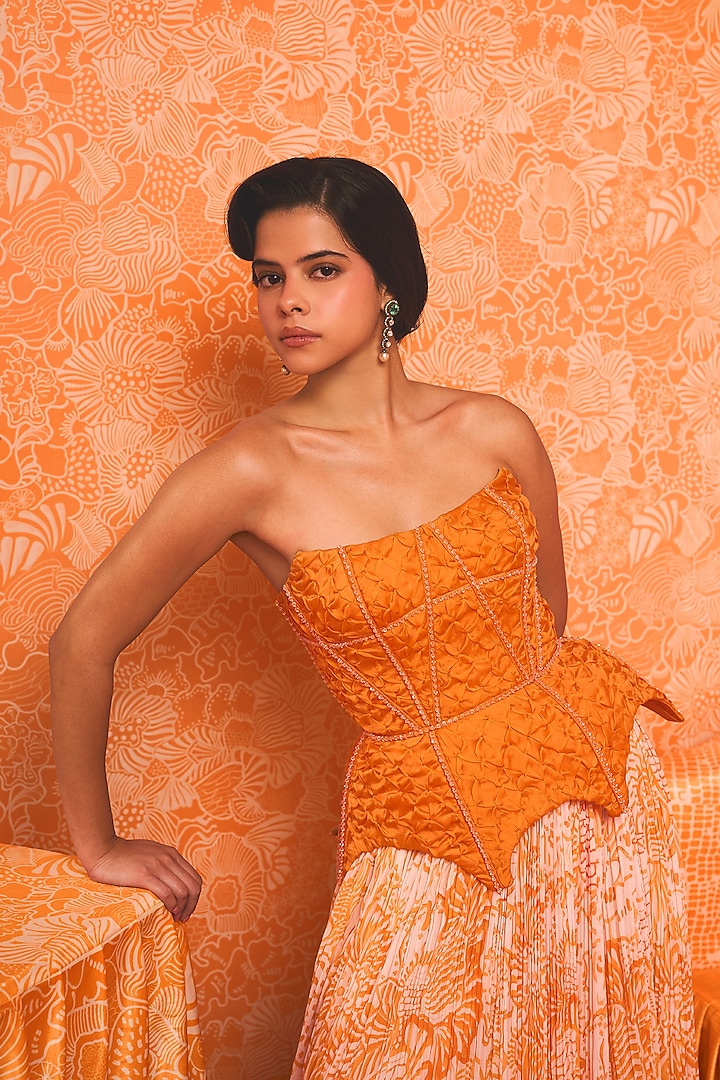 Tangerine Georgette Skirt Set by Mishru at Pernia's Pop Up Shop