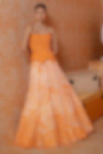 Tangerine Satin Organza Embellished Skirt Set by Mishru at Pernia's Pop Up Shop