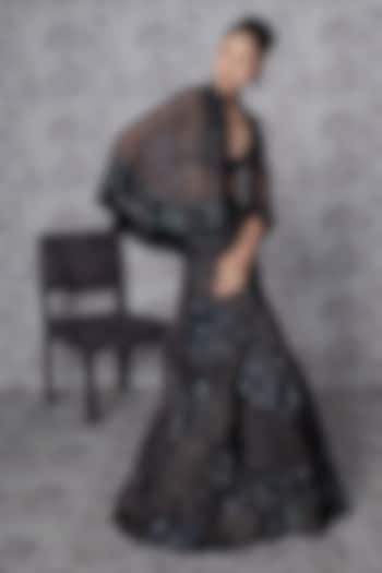 Black Organza Embroidered Bridal Lehenga Set by Mishru at Pernia's Pop Up Shop