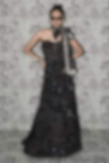 Black Organza Embellished Skirt Set by Mishru at Pernia's Pop Up Shop