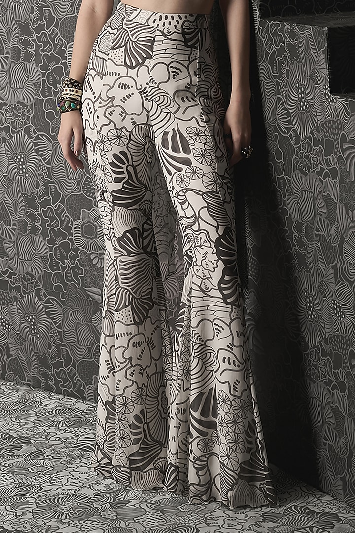 White Georgette & Organza Printed Pant Set by Mishru at Pernia's Pop Up Shop