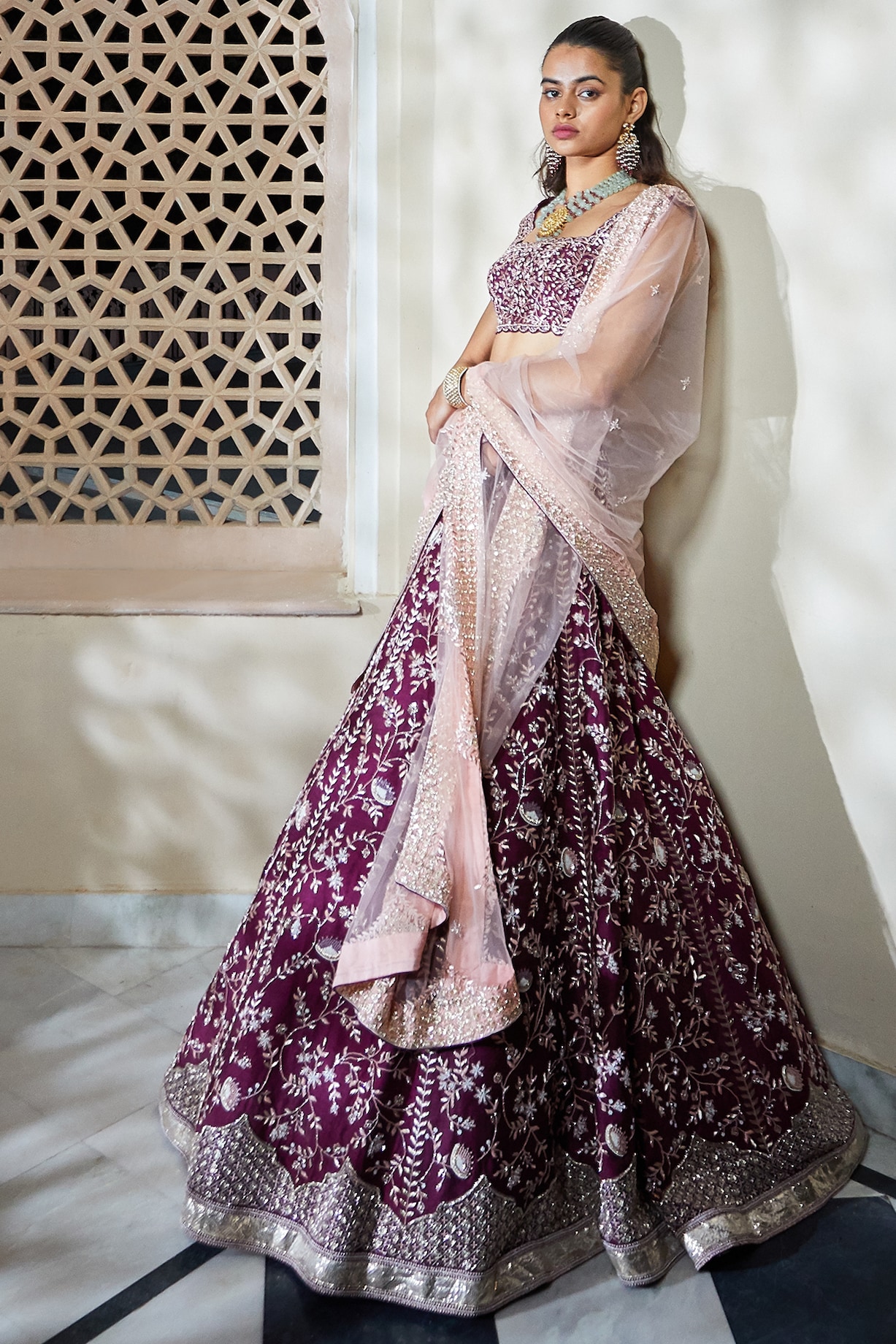 Royal Plum - Embroidered Designer Bridal Lehenga | Khushboo Baheti