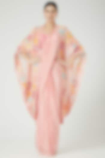 Blush Pink Embroidered Jacket Saree Set by Mishru