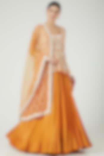 Orange Crepe Skirt Set by Mishru at Pernia's Pop Up Shop