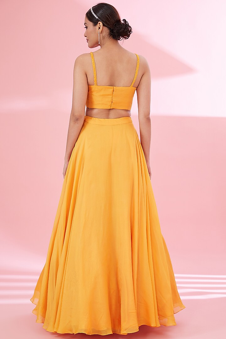 Orange Organza Floral Jacket Set by Mishru at Pernia's Pop Up Shop