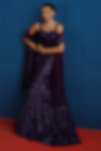 Purple Tulle Sequins Embroidered Bridal Lehenga Set by Mishru at Pernia's Pop Up Shop