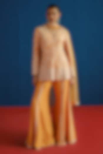 Tangerine Silk Floral Embroidered Kurta Set by Mishru at Pernia's Pop Up Shop