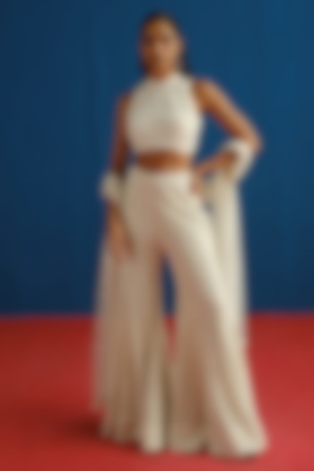 Ivory Organza Embroidered Co-Ord Set by Mishru at Pernia's Pop Up Shop