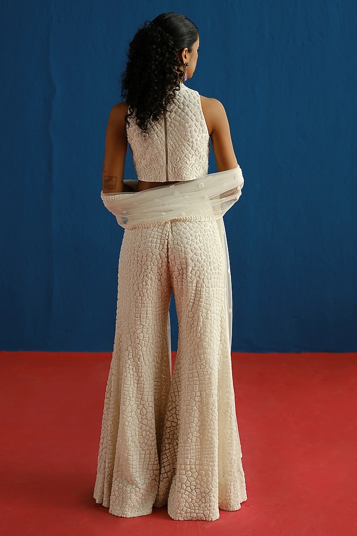 Ivory Organza Embroidered Co-Ord Set by Mishru at Pernia's Pop Up Shop