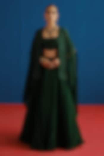 Dark Green Organza Embroidered Cape Set by Mishru at Pernia's Pop Up Shop