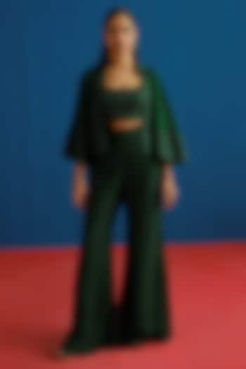 Dark Green Silk Embroidered Cape Set by Mishru at Pernia's Pop Up Shop