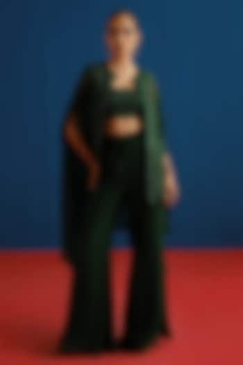 Dark Green Organza Embroidered Cape Set by Mishru at Pernia's Pop Up Shop