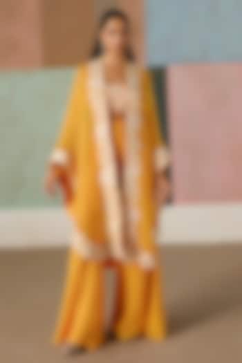 Tangerine Organza Embroidered Triangle Cape Set by Mishru at Pernia's Pop Up Shop