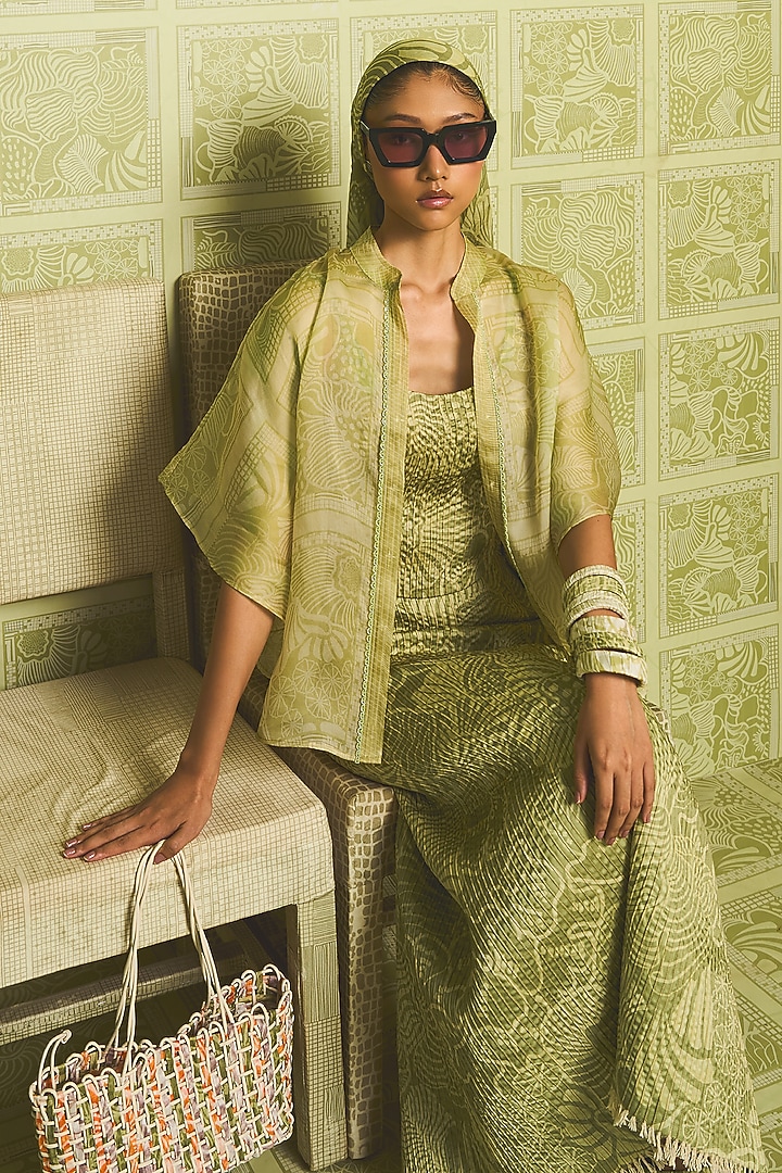 Green Silk Skirt Set by Mishru at Pernia's Pop Up Shop