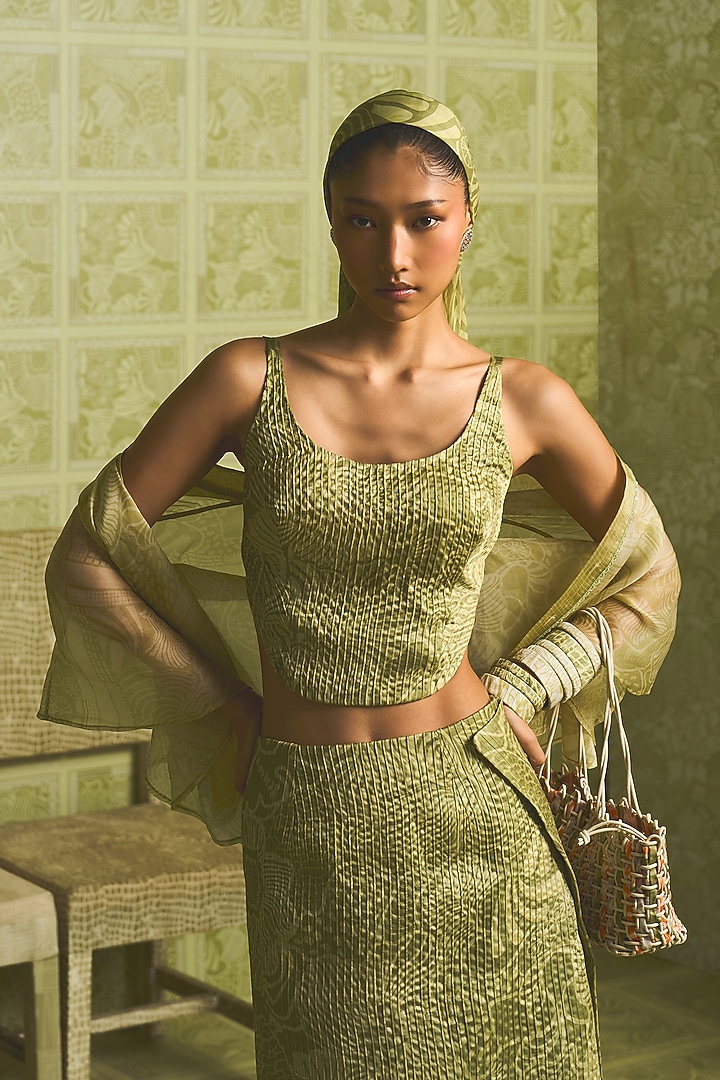 Green Silk Skirt Set by Mishru at Pernia's Pop Up Shop
