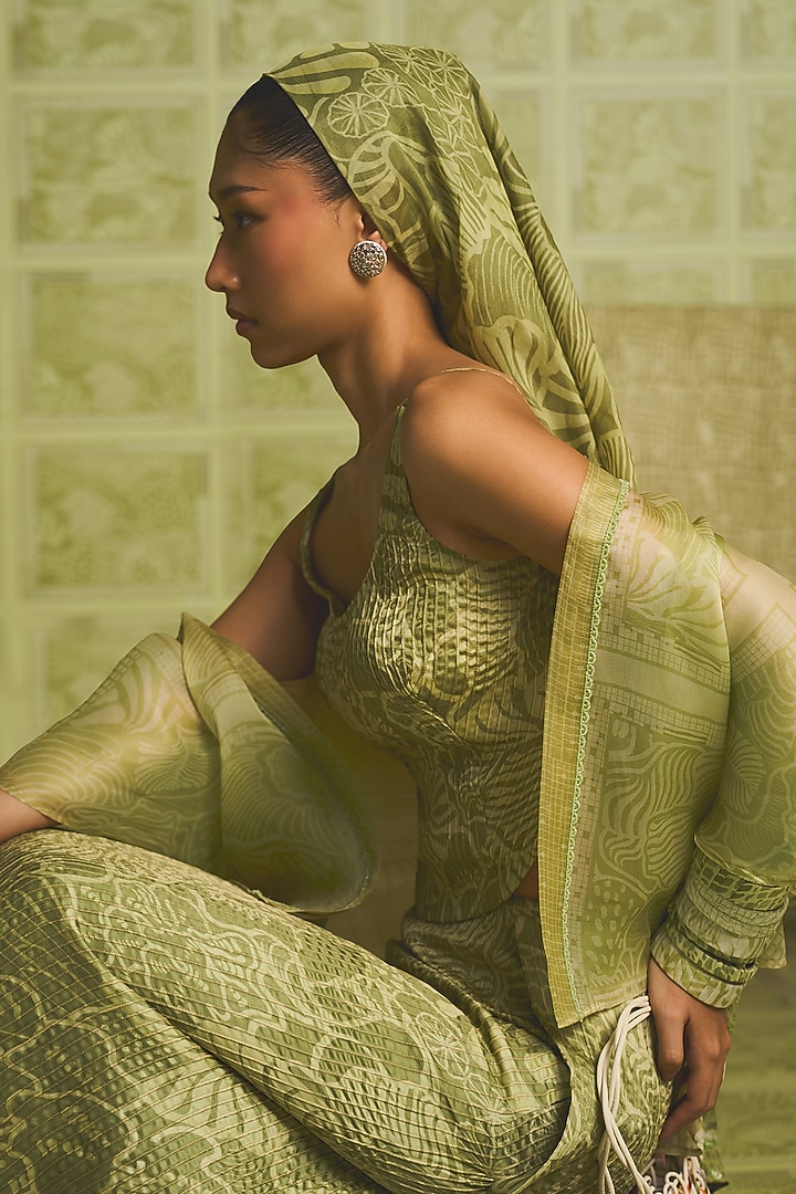 Green Silk Skirt Set by Mishru at Pernia's Pop Up Shop