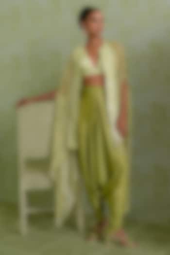 Green Organza Embellished Cape Set by Mishru at Pernia's Pop Up Shop