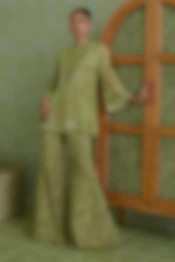 Green Georgette Embellished Kurta Set by Mishru at Pernia's Pop Up Shop