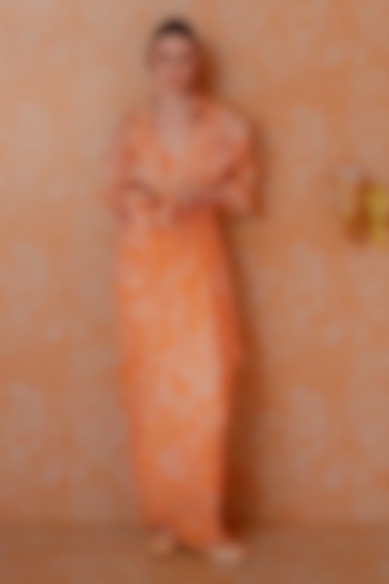 Tangerine Satin Draped Skirt Set by Mishru at Pernia's Pop Up Shop