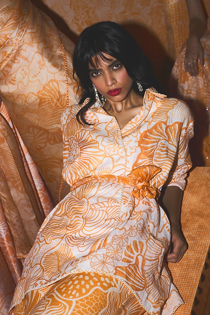 Tangerine Linen Skirt Set by Mishru at Pernia's Pop Up Shop