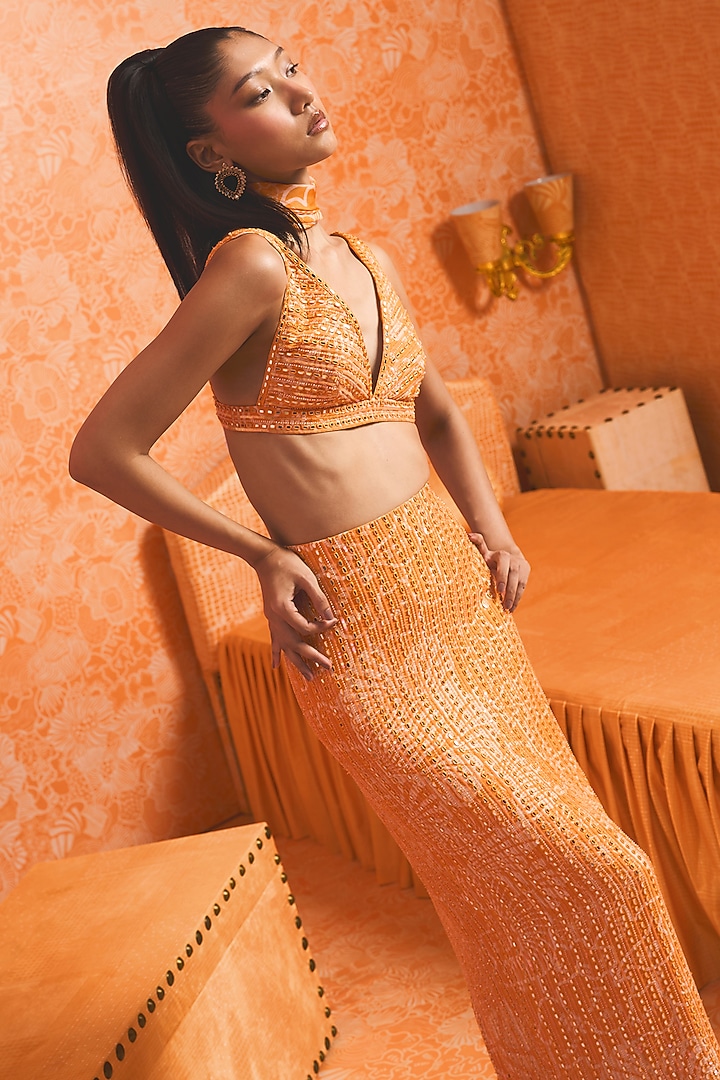 Tangerine Habutai Silk Skirt Set by Mishru at Pernia's Pop Up Shop