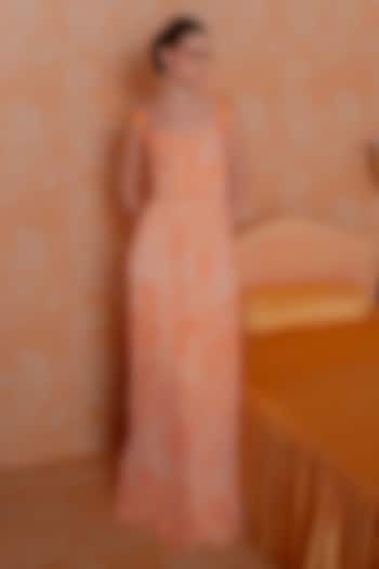 Tangerine Georgette Printed Ruched Maxi Cocktail Dress by Mishru at Pernia's Pop Up Shop