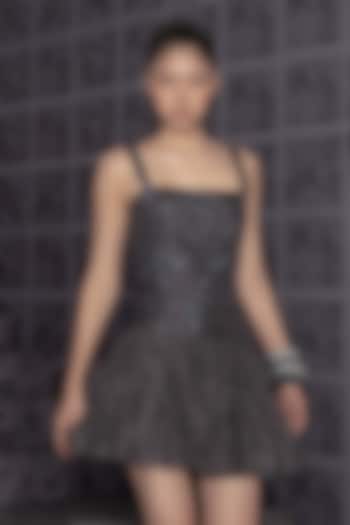 Black Habutai Silk Sequin Embroidered Mini Cocktail Dress by Mishru at Pernia's Pop Up Shop