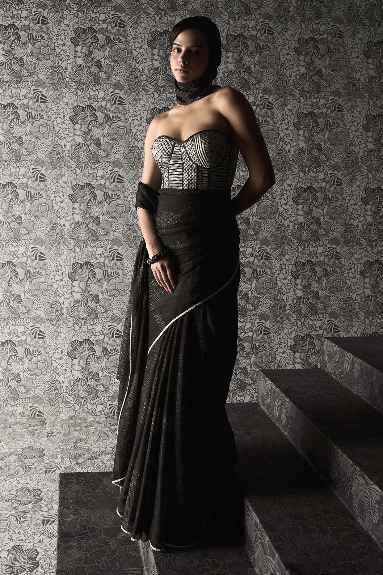 Mishru Black Organza Embellished Saree Set