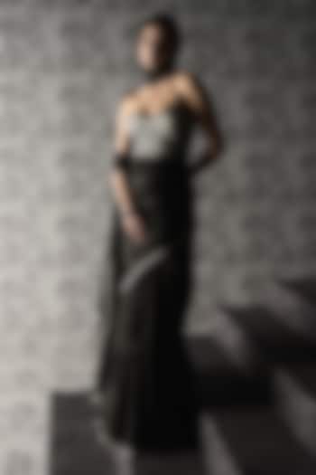 Black Organza Embellished Reception Saree Set by Mishru at Pernia's Pop Up Shop
