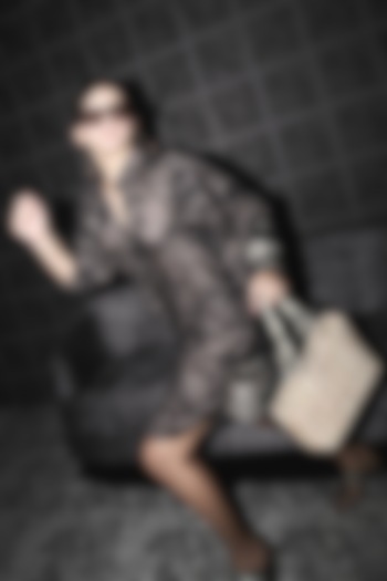 Black Linen Printed Cocktail Shirt Dress by Mishru at Pernia's Pop Up Shop
