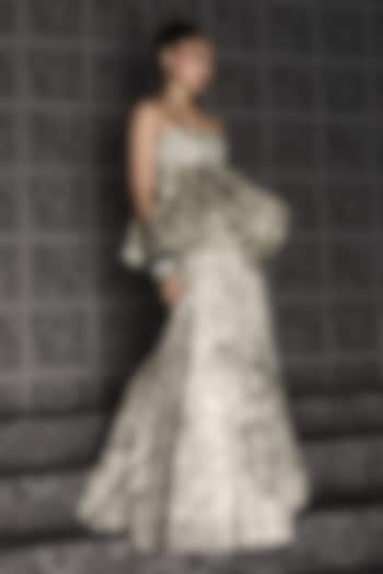 White Organza Printed & Embellished Bridal Lehenga Set by Mishru at Pernia's Pop Up Shop