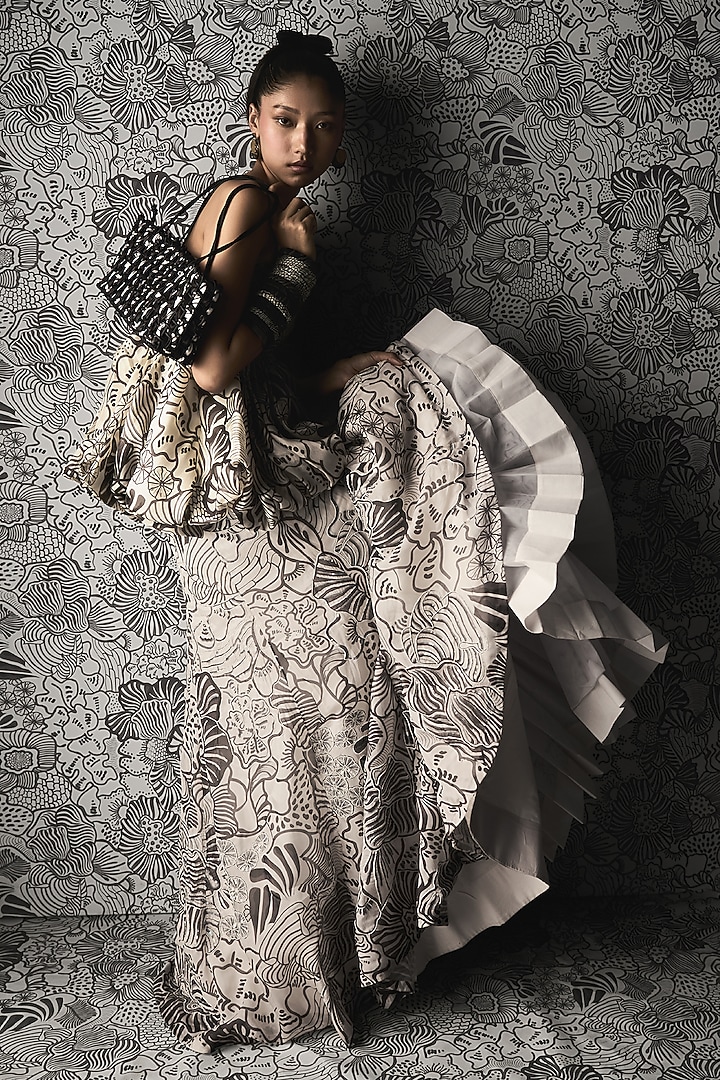 White Organza Printed & Embellished Bridal Lehenga Set by Mishru at Pernia's Pop Up Shop