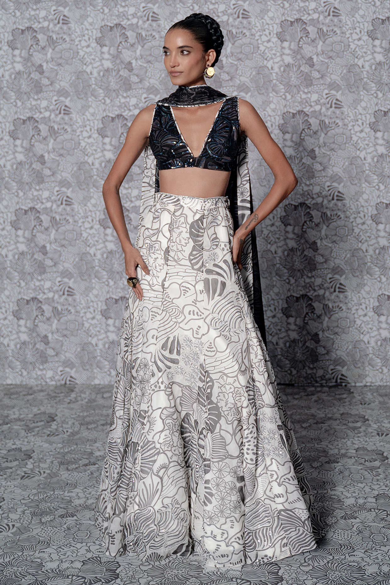 Mishru White Organza Printed & Embellished Lehenga Set