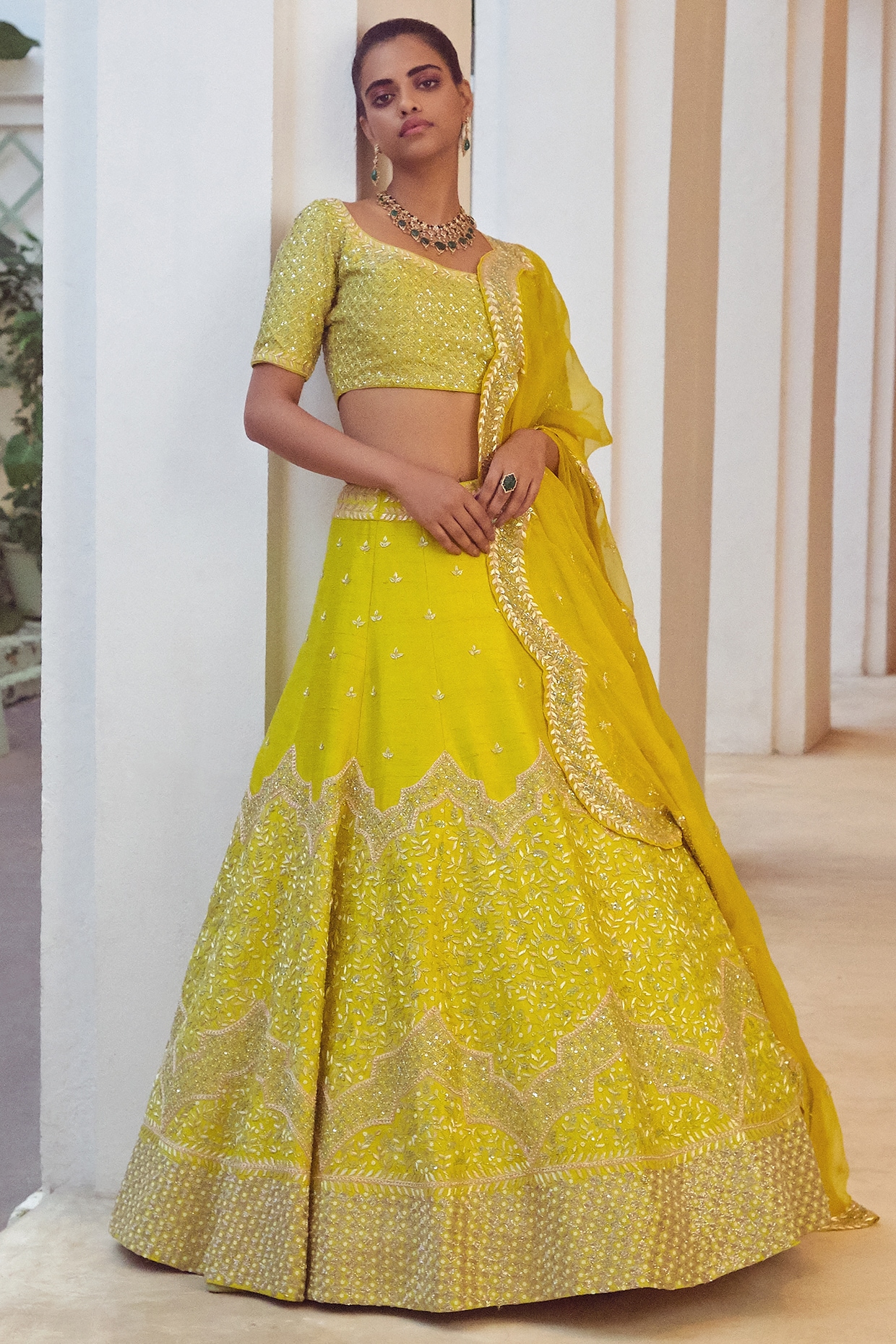 Buy Lime Green Embroidered Georgette Lehenga Set Online In USA – Pure  Elegance