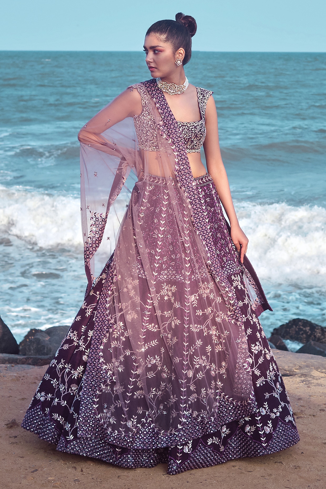 Dark purple bridal lehenga hotsell