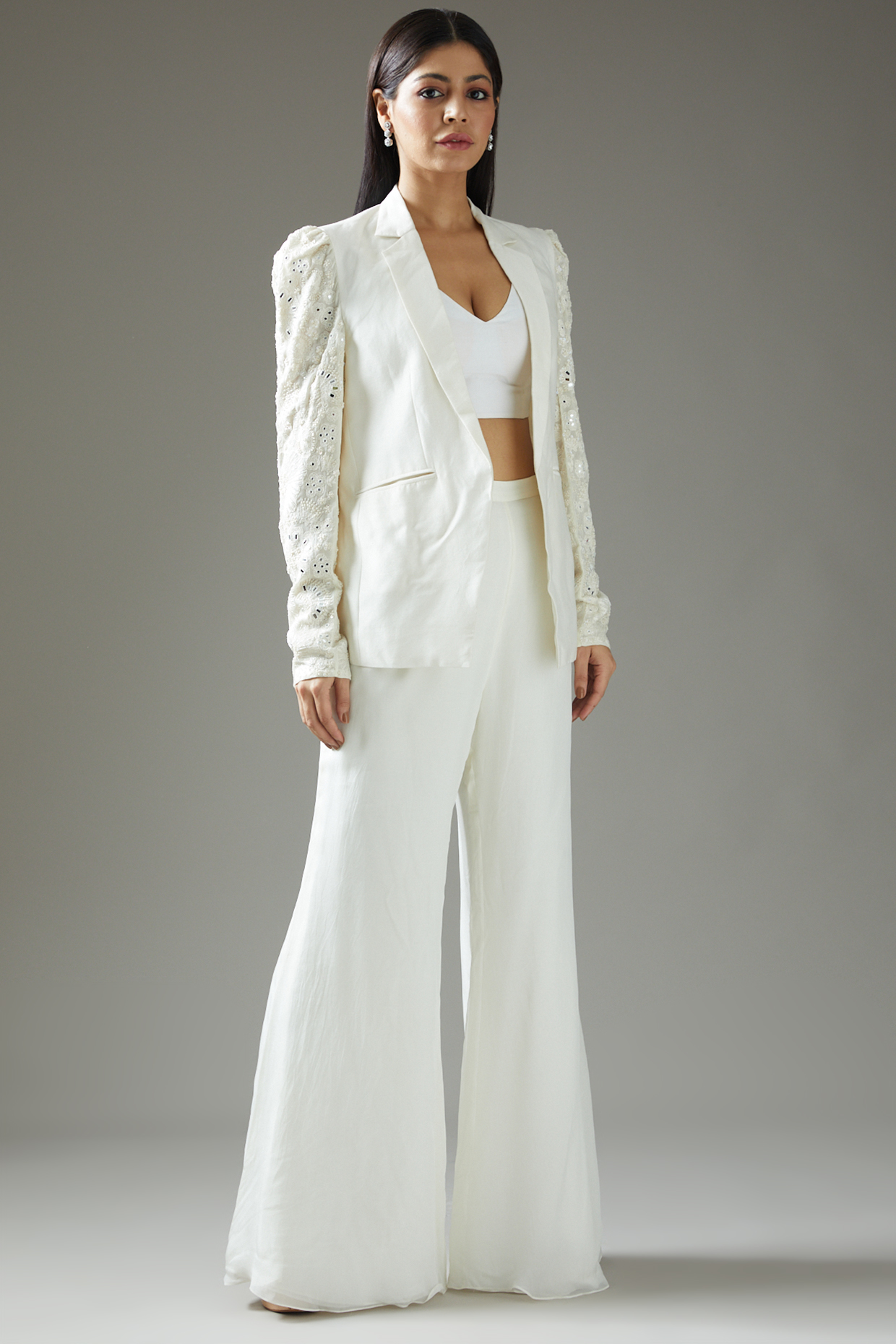 Ivory Embroidered Jacket Set by Mishru at Pernia's Pop Up Shop