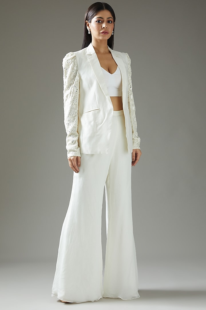 Ivory Embroidered Jacket Set by Mishru at Pernia's Pop Up Shop