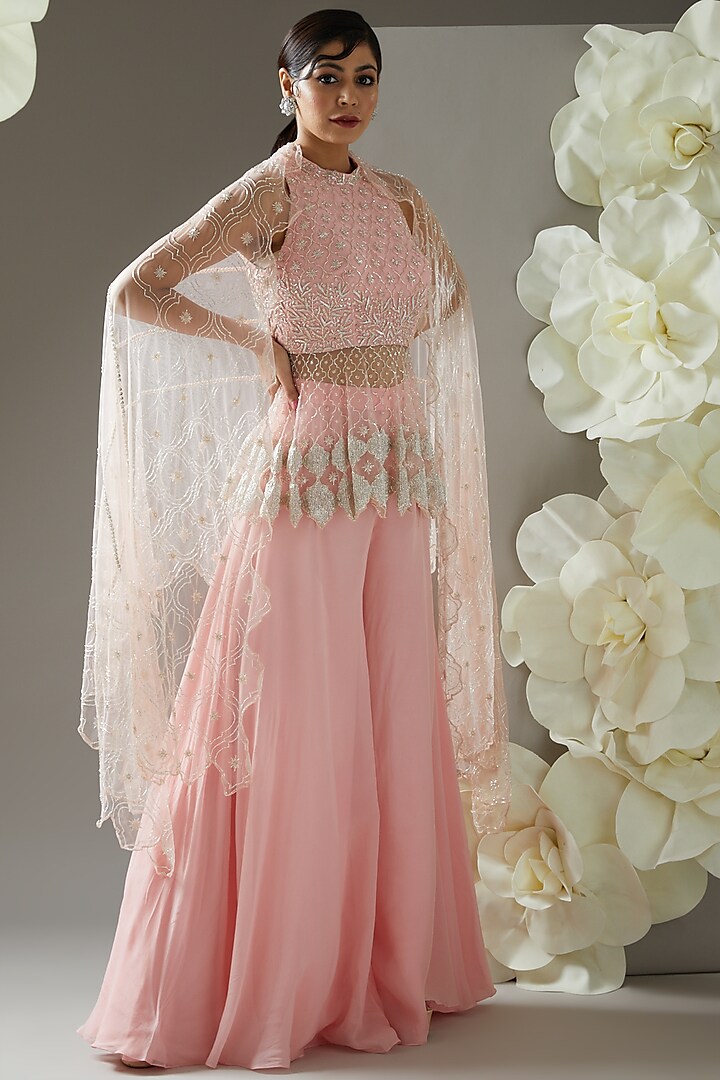 Blush Pink Tulle Sharara Set by Mishru