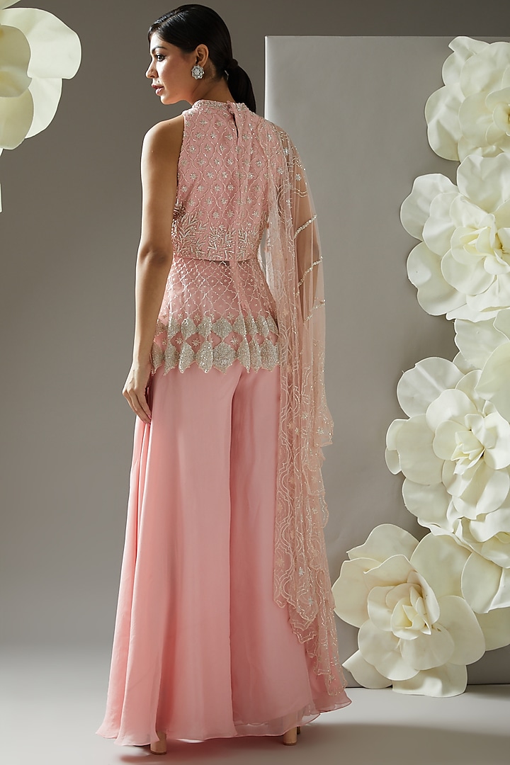 Blush Pink Tulle Sharara Set Design by Mishru at Pernia's Pop Up Shop 2024