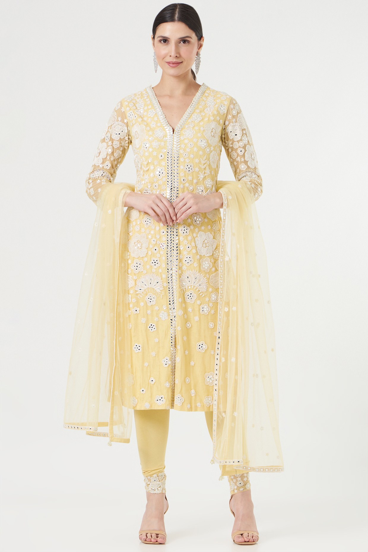 Yellow Embroidered Kurta Set by Mishru at Pernia's Pop Up Shop