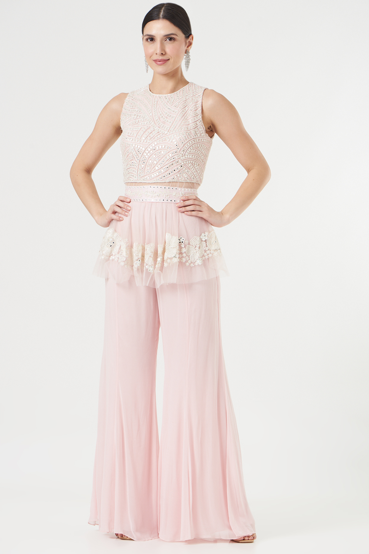 Blush Pink Georgette Pant Set by Mishru at Pernia's Pop Up Shop