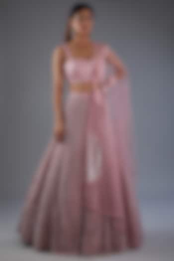 Pink Tulle Embroidered Bridal Lehenga Set by Mishru at Pernia's Pop Up Shop