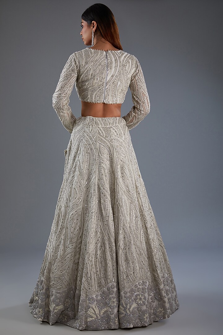 Ivory Organza & Chanderi Embroidered Bridal Lehenga Set by Mishru at Pernia's Pop Up Shop