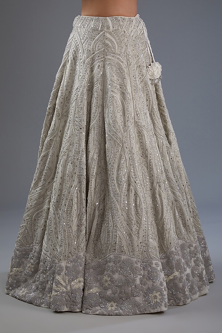 Ivory Organza & Chanderi Embroidered Bridal Lehenga Set by Mishru at Pernia's Pop Up Shop