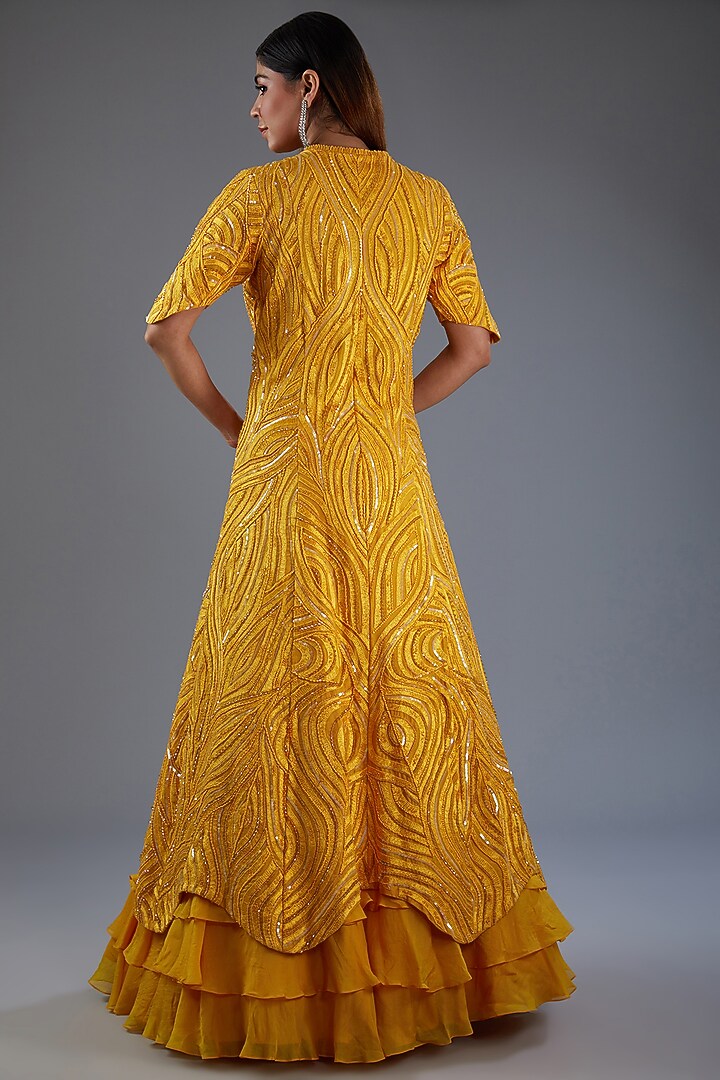 Orange Organza Embroidered Jacket Set by Mishru at Pernia's Pop Up Shop