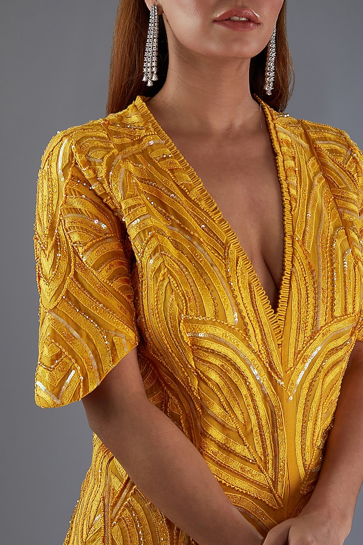 Orange Organza Embroidered Jacket Set by Mishru at Pernia's Pop Up Shop